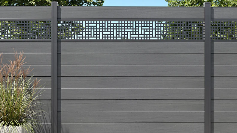 planeo Gardence BPC-Zaun - Shady Grey co-ex Designeinsatz optional 180 x 180 cm