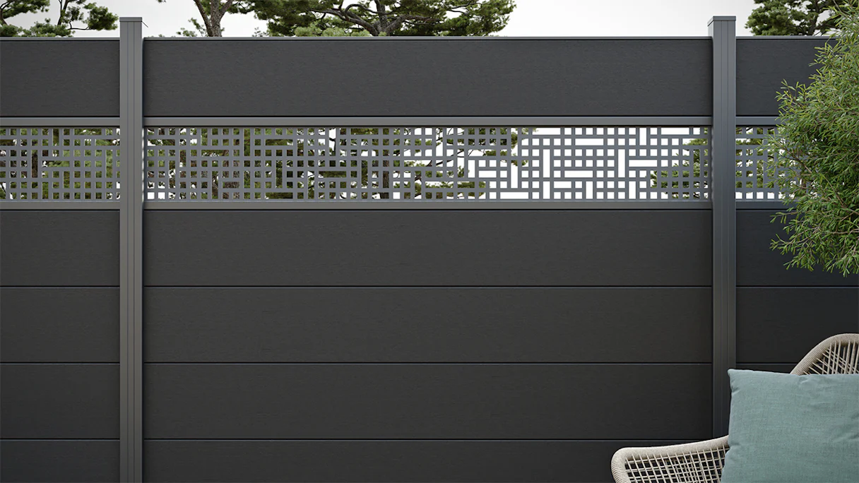 recinzione planeo Gardence WPC XL - Anthracite incl. inserto design a scelta 180 x 180 cm