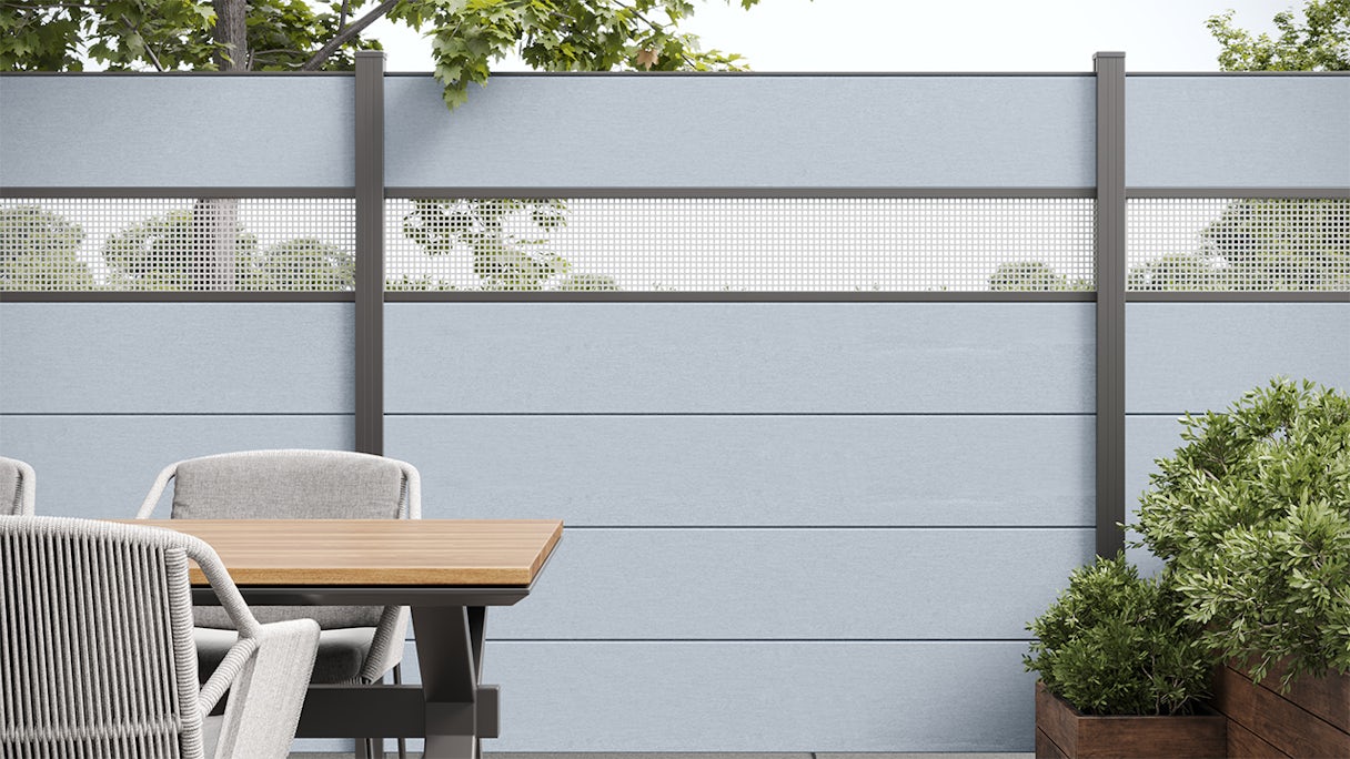 planeo Basic - PVC plug-in fence square silver grey 180 x 180 cm