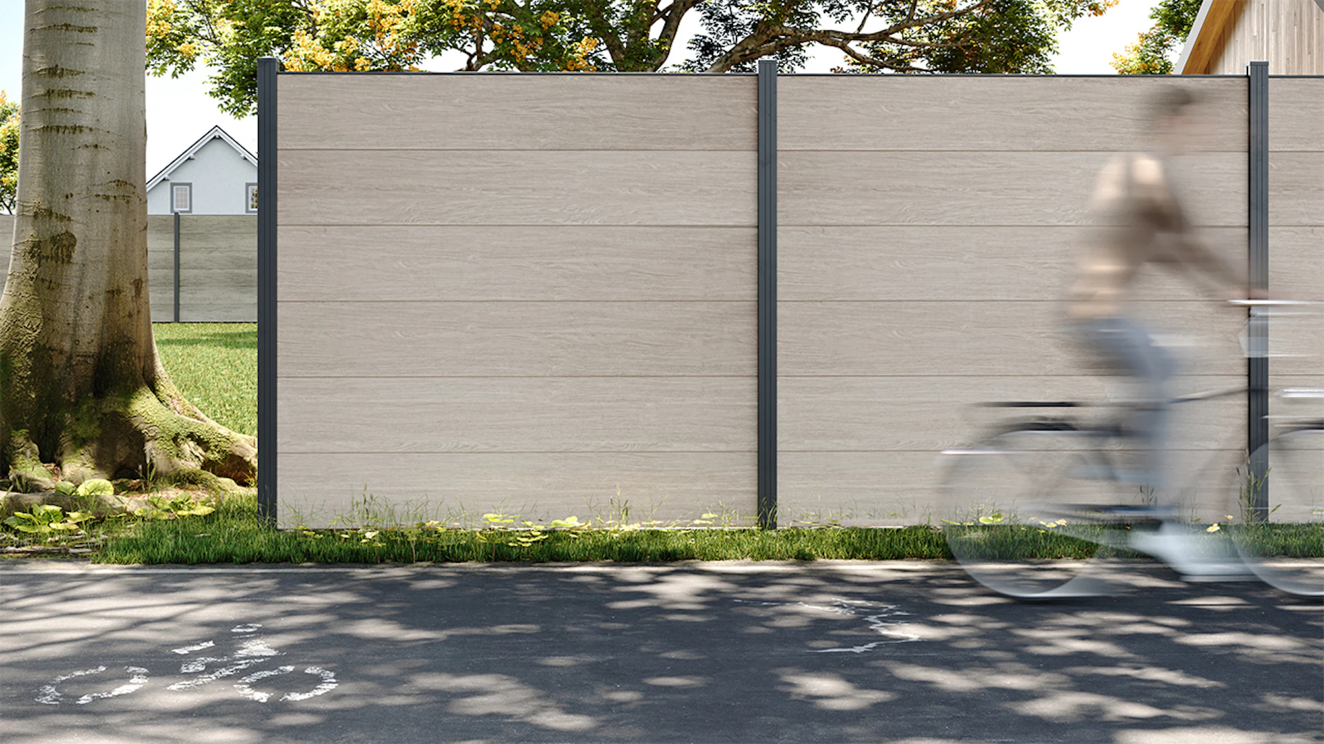 recinzione a innesto planeo Gardence in PVC - Cream Oak incl. inserto design a scelta 180 x 180 cm