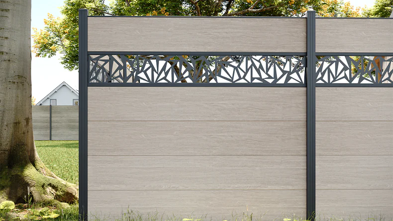 planeo Gardence PVC-Steckzaun - Cream Oak Designeinsatz optional 180 x 180 cm