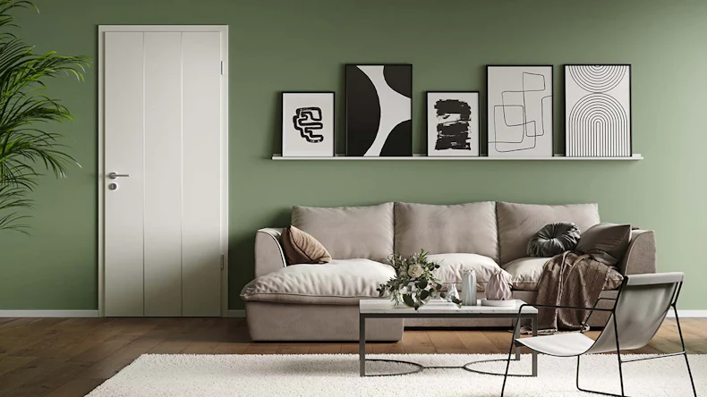 planeo Porte intérieure laquée Laque 2.0 - Liberto 9016 Laque blanche 2110 x 860 mm DIN L - Rond RSP Paumelle 2-t