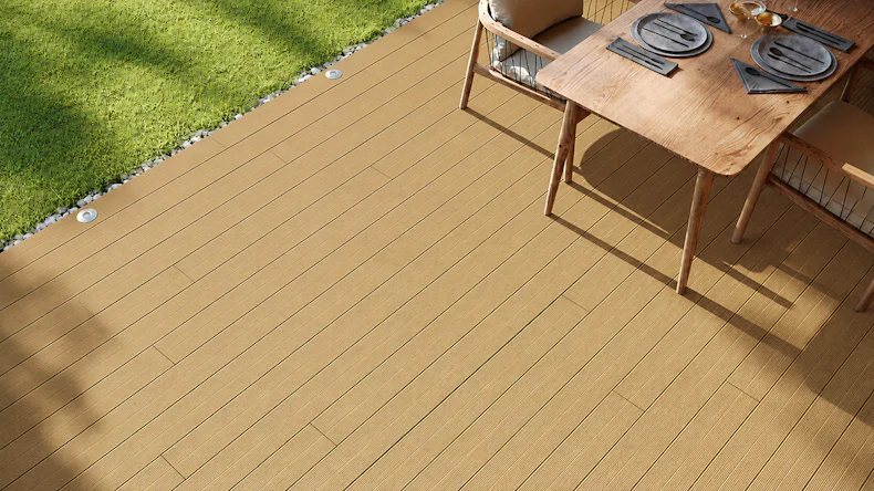 planeo LineWood Solid WPC Decking Board – Earth Brown, 4.20 m, tongue and groove
