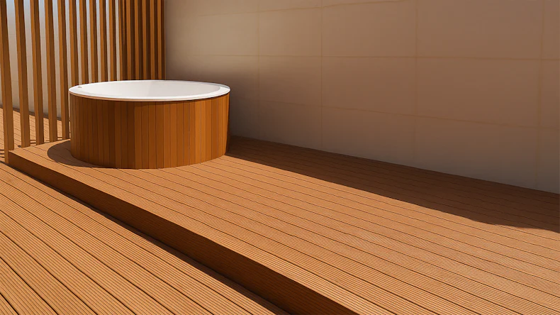 planeo Holzterrasse Massivdiele Bambus Hell glatt/grob genutet - 1850 x 137 x 20 mm