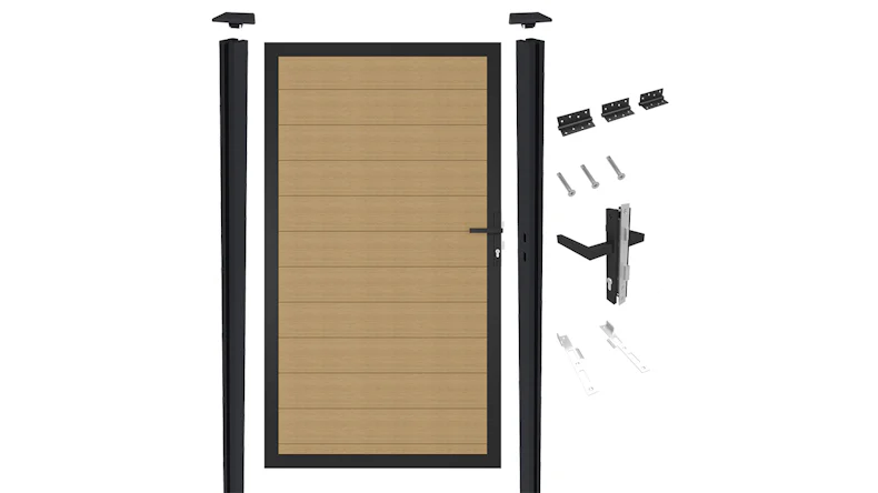 planeo INFINITY - WPC CoEx Universaltor Sand mit Anthrazit Alurahmen 100 x 180 cm