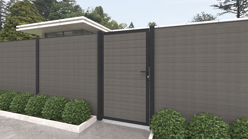 planeo INFINITY - WPC CoEx universal door dark grey with anthracite aluminium frame 100 x 180 cm