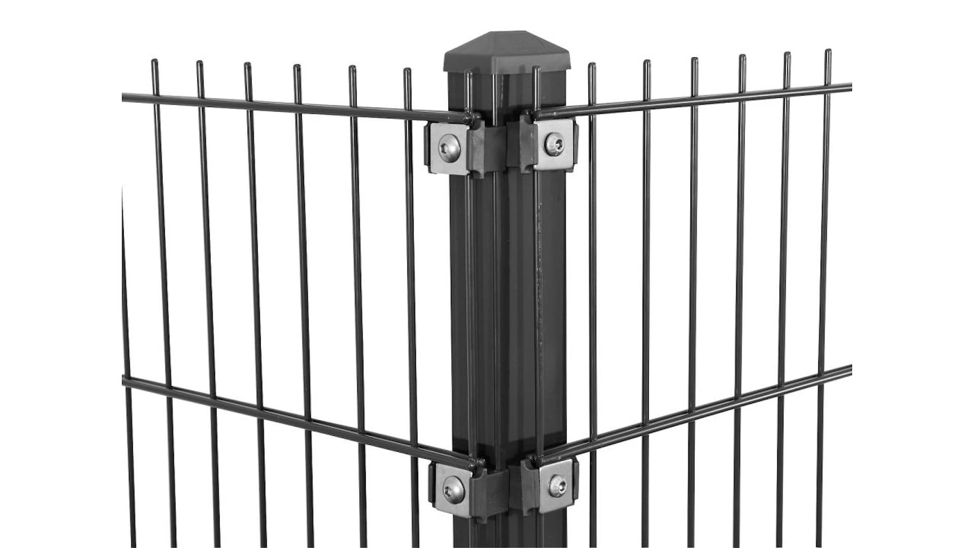 Poteau d'angle type P anthracite pour clôture à double maille - hauteur de la clôture 830 mm