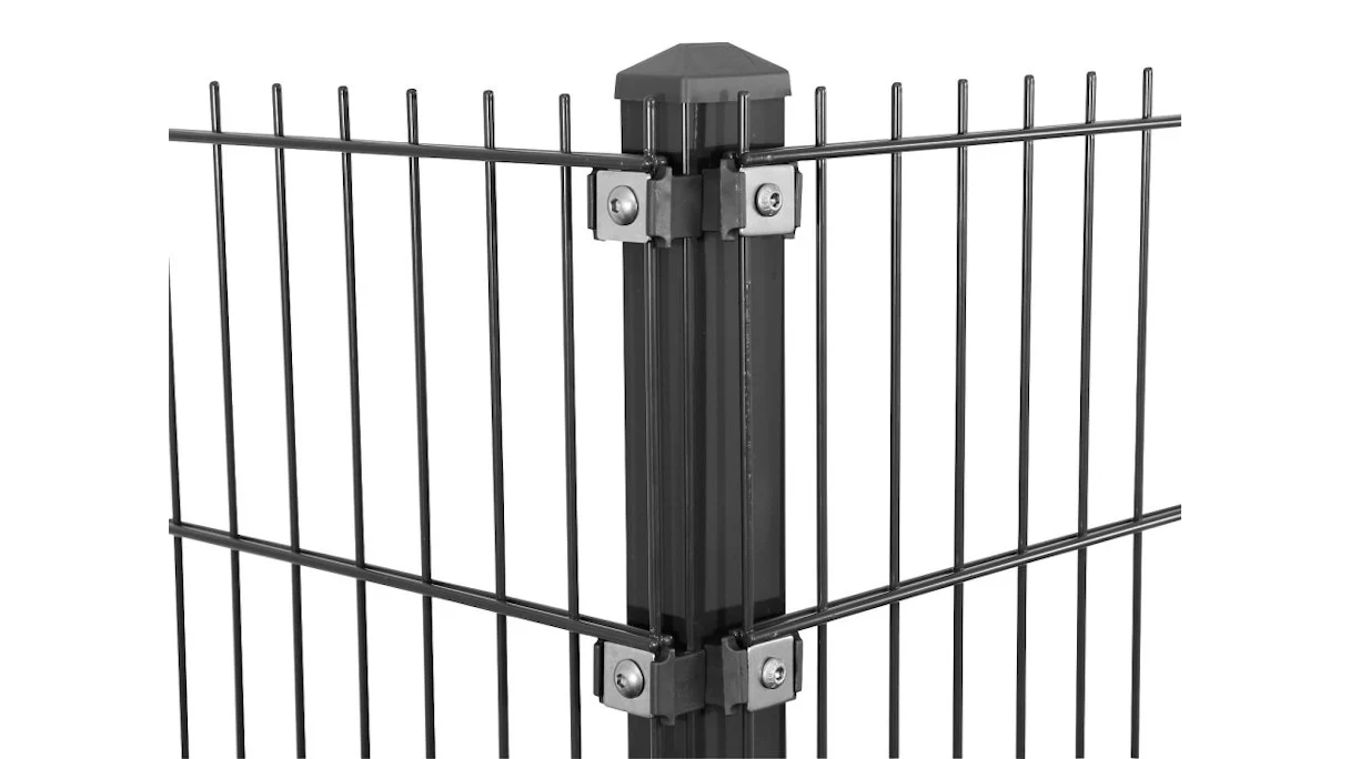 Poteau d'angle type P anthracite pour clôture à double maille - hauteur de la clôture 2430 mm