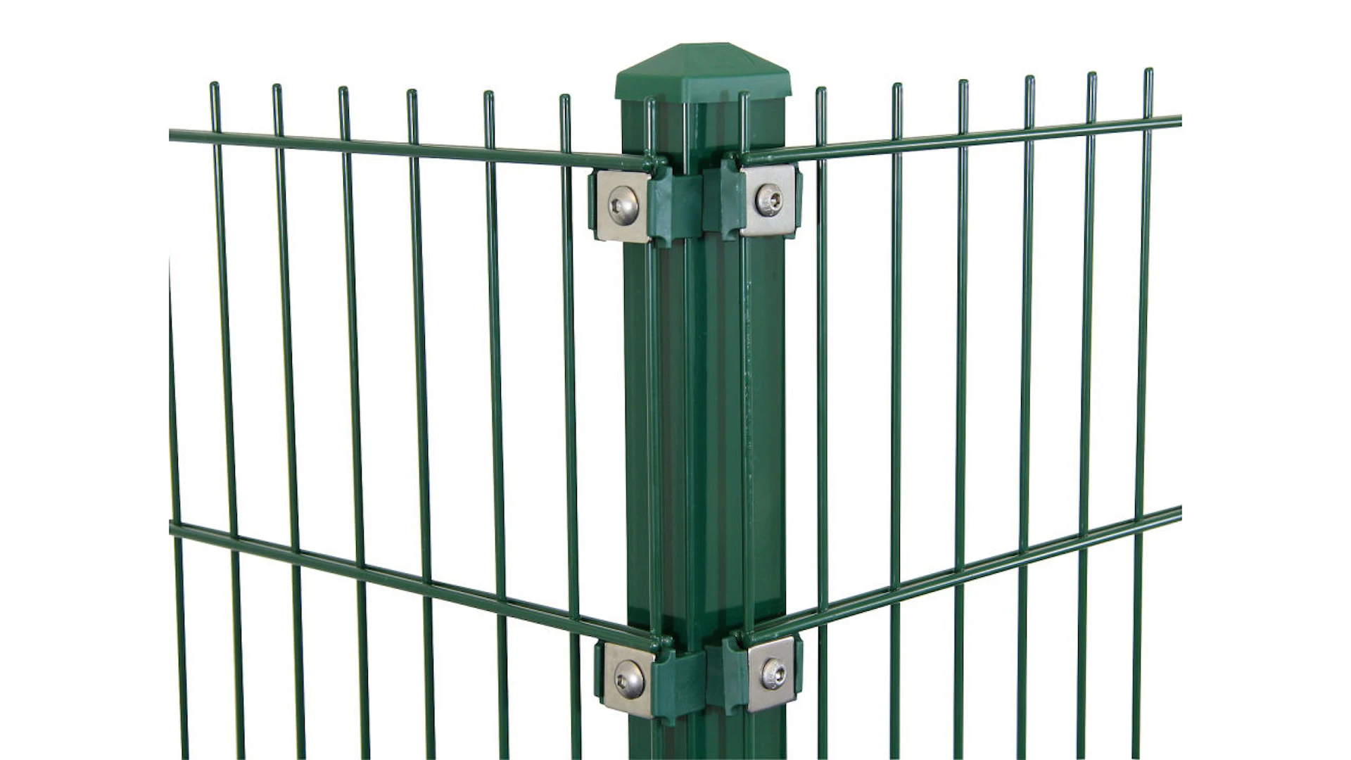 Poteaux d'angle de type P vert mousse pour clôture à double maille - hauteur de la clôture 2230 mm