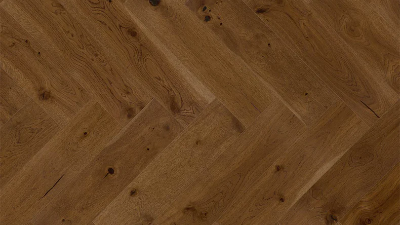 Skaben Premium Fischgrät Parkett Eiche Lively mattlackiert cognac gebürstet Landhausdiele Fischgrät M4V