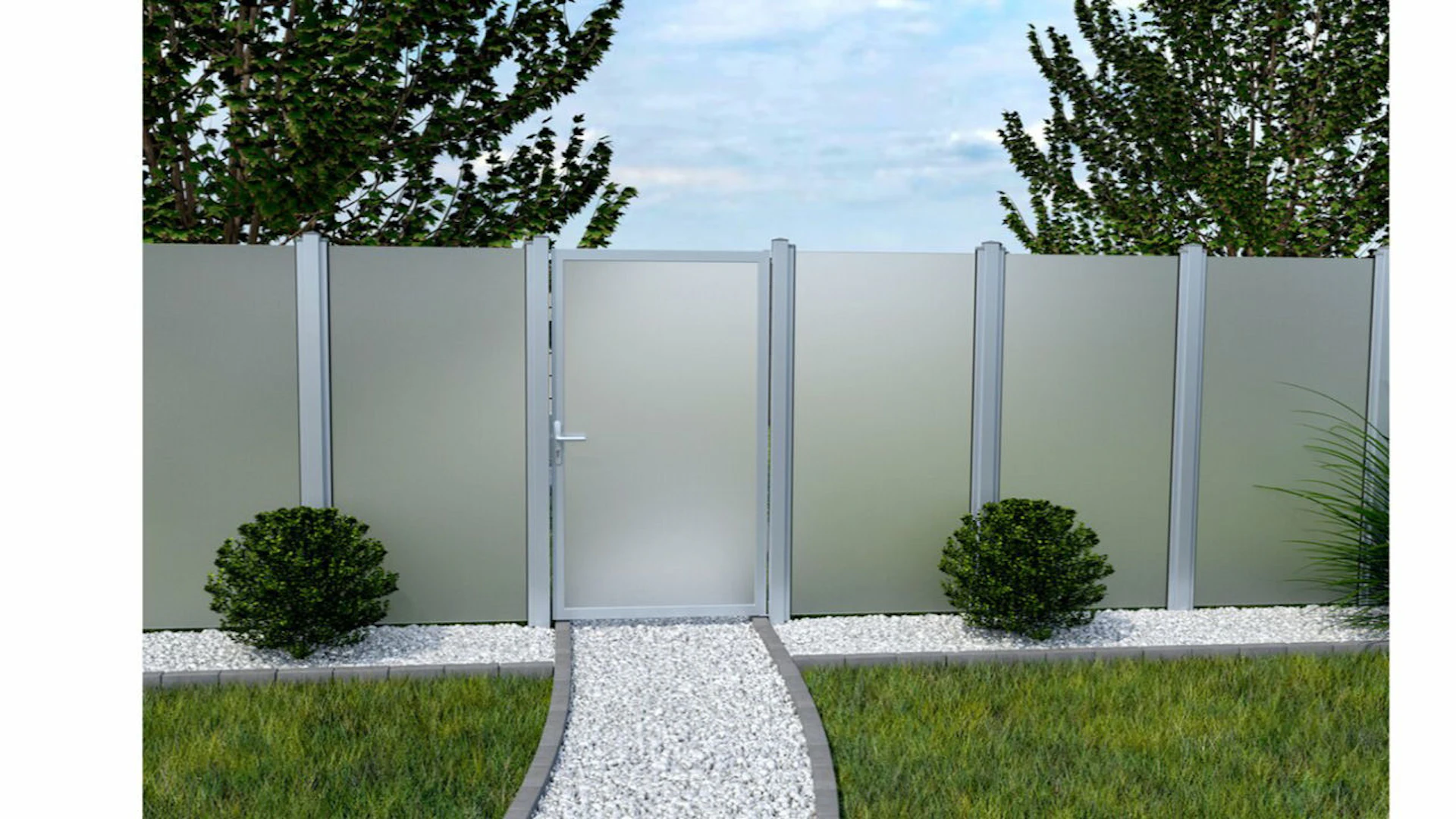 planeo Gardence Flair - Glas-Sichtschutz Tor DIN rechts Streifen mit Alurahmen 100 x 180 cm
