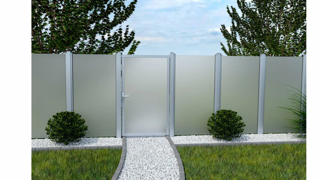 planeo Gardence Flair - Brise vue Verre Porte DIN droite Bande de bloc avec cadre en aluminium 100 x 180 cm