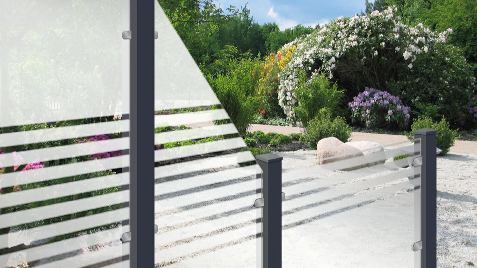planeo Gardence Flair - Glas-Sichtschutz Hochkant Streifen 90 x 180 cm