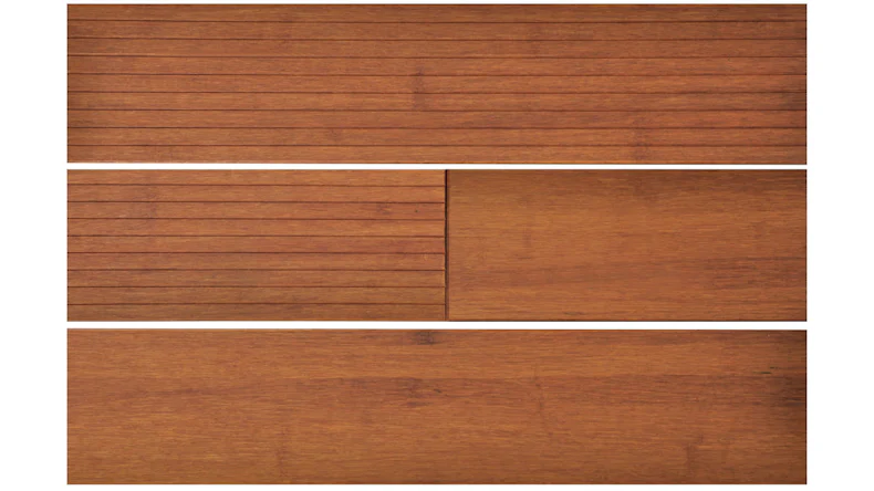 Komplett-Set planeo Holzterrasse 1.85m Massivdiele Bambus Hell glatt/genutet