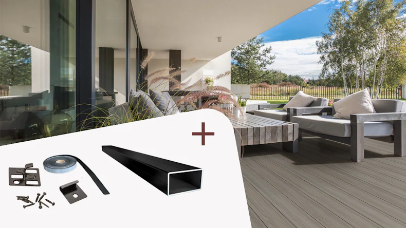 Complete set planeo CoEx-Line BPC solid plank wood structure walnut/black-brown incl. aluminium-UK