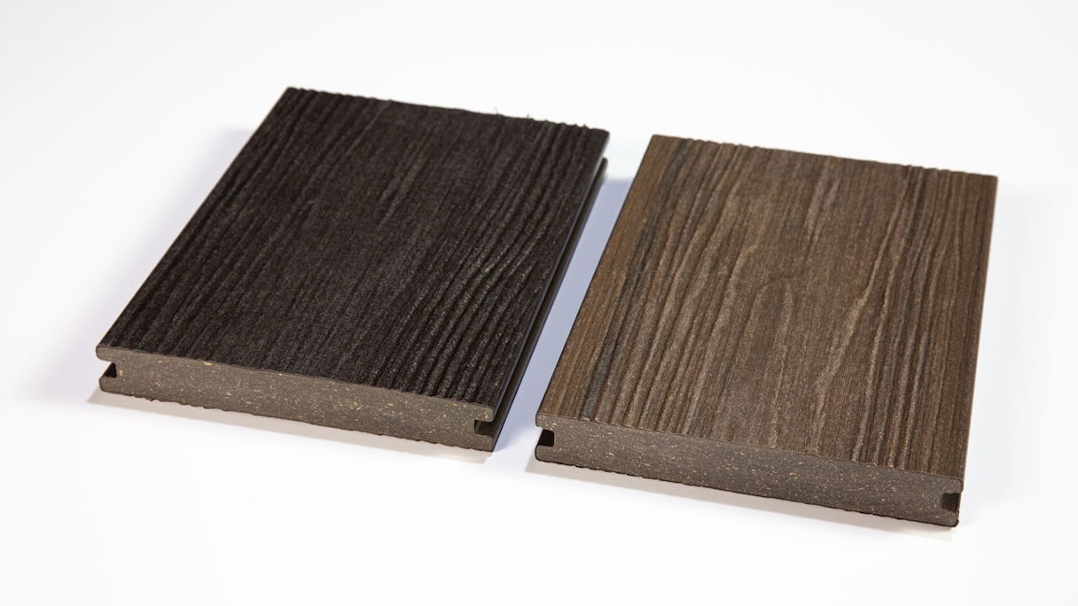 Complete set planeo CoEx-Line 4m BPC solid plank wood structure walnut/black-brown 36.8m² incl. aluminium-UK