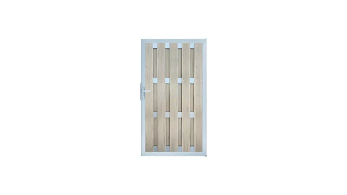 planeo prefabricated fence gate DIN right BiColor white 100 x 180 x 4,0cm - frame silver