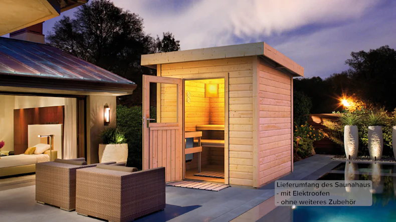 planeo Saunahaus Basic Lenja 40 naturbelassen mit Ofen + interner Steuerung