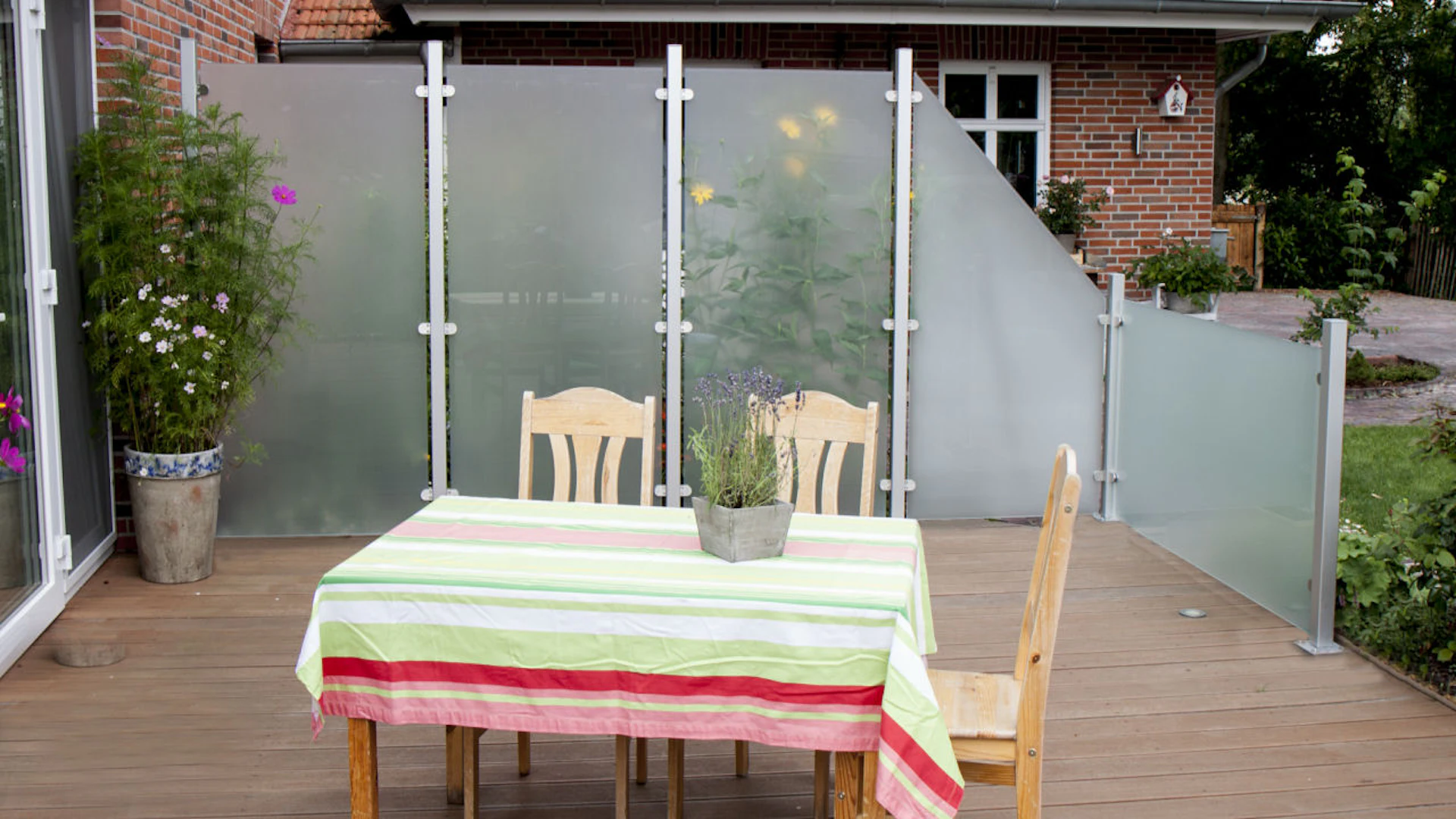 planeo Gardence Flair - Glas-Sichtschutz Waagerecht Satiniert 180 x 90 cm