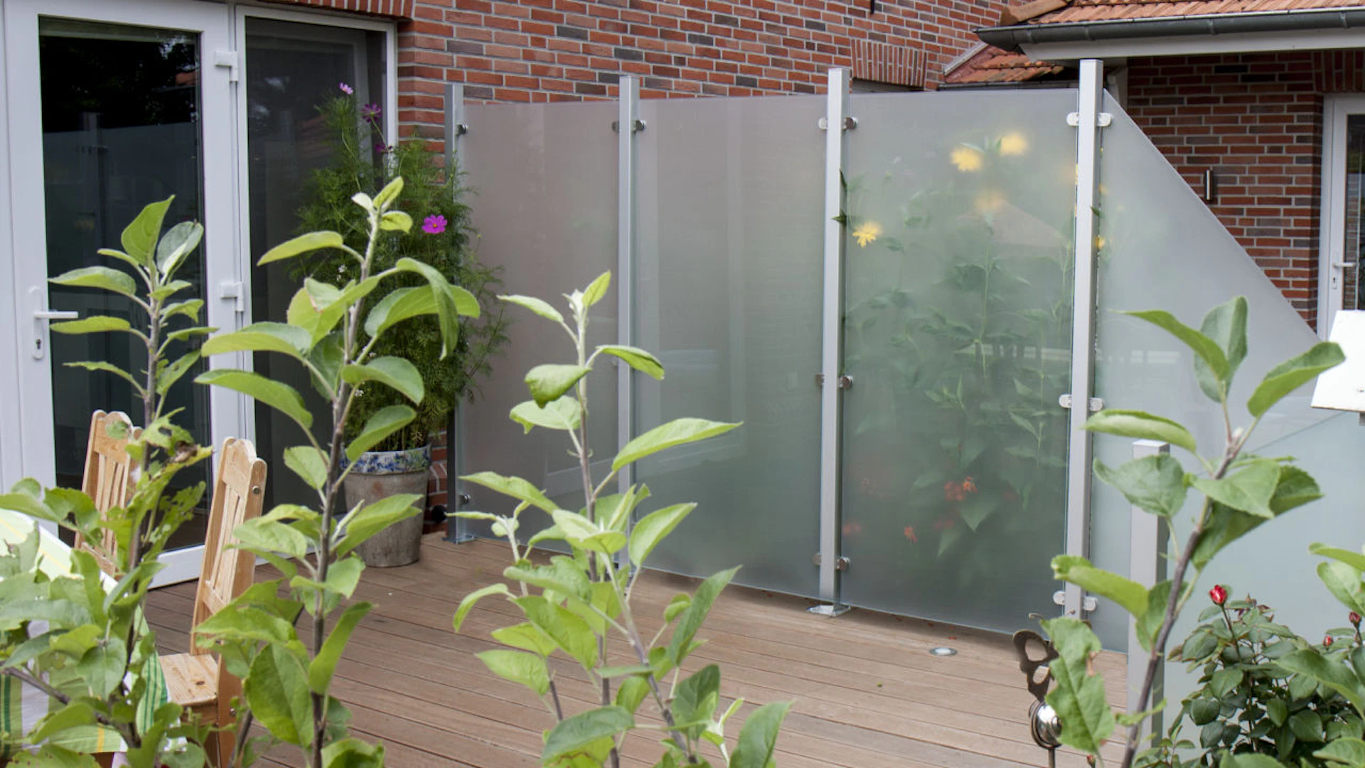 planeo Gardence Flair - Recinzione in vetro verticale satinato 90 x 180cm
