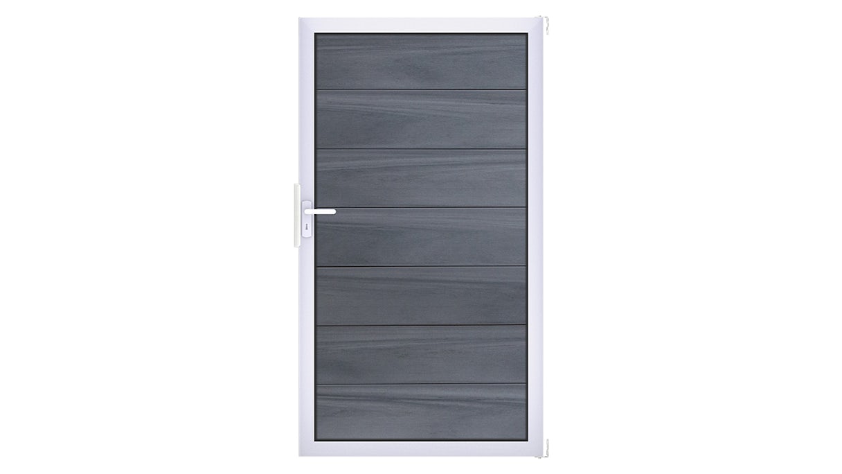 planeo Solid Grande - porta standard grigio pietra coesiste con telaio in alluminio