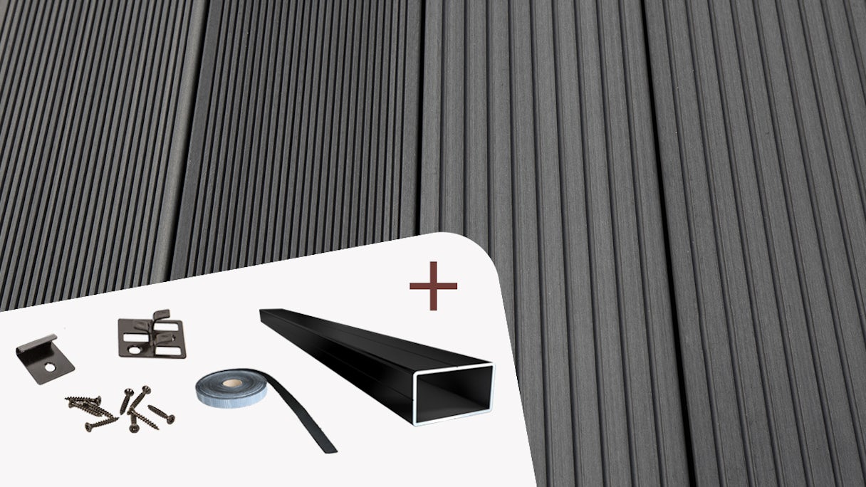 Complete set TitanWood 4m solid plank grooved structure dark grey 8.2m² incl. Alu-UK