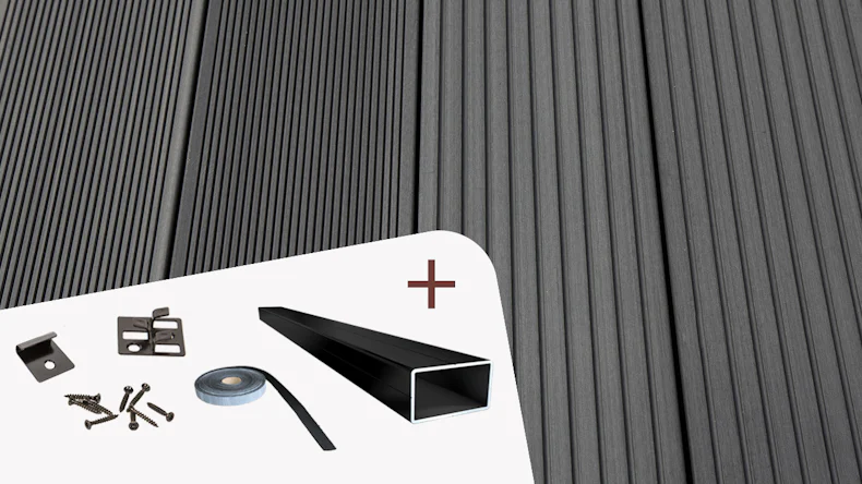 Komplett-Set TitanWood 4m Massivdiele Rillenstruktur dunkelgrau 8.2m² inkl. Alu-UK
