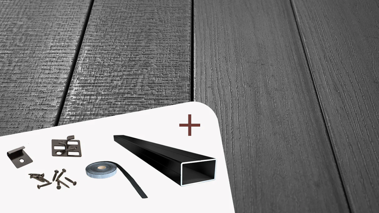 Complete set TitanWood 3m solid plank wood structure dark grey 6m² incl. aluminium-UK