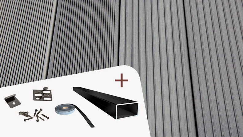 Set completo TitanWood 4m struttura a listello cavo scanalato grigio chiaro 50m² incl. alluminio-UK