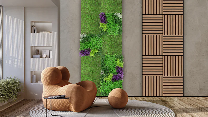 planeo Akustikpaneel - MixWall Leaf Mood Violet Mixed Flora 52 x 52 cm | Kunstpflanze (PLMW-61111)