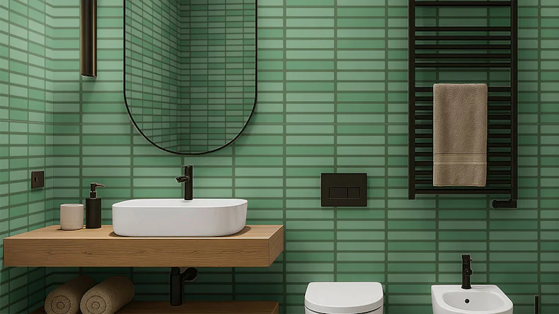 planeo Revea - Revêtement mural plastique Green Block brillant 120 x 60 cm