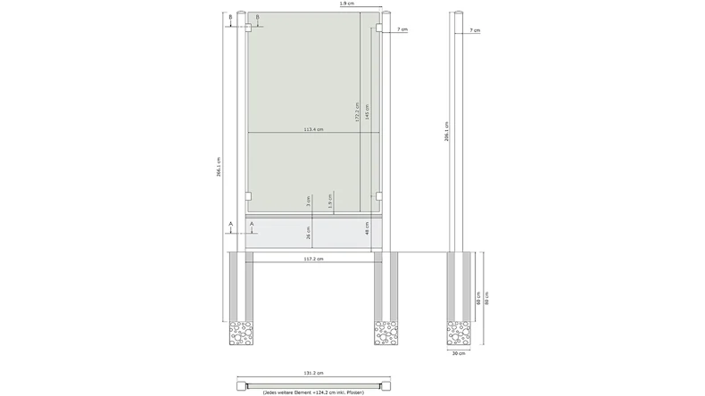 planeo Solarzaun Komplett Set Hochformat 2061 mm Höhe x 2554 mm Breite Anthrazitgrau zum Einbetonieren