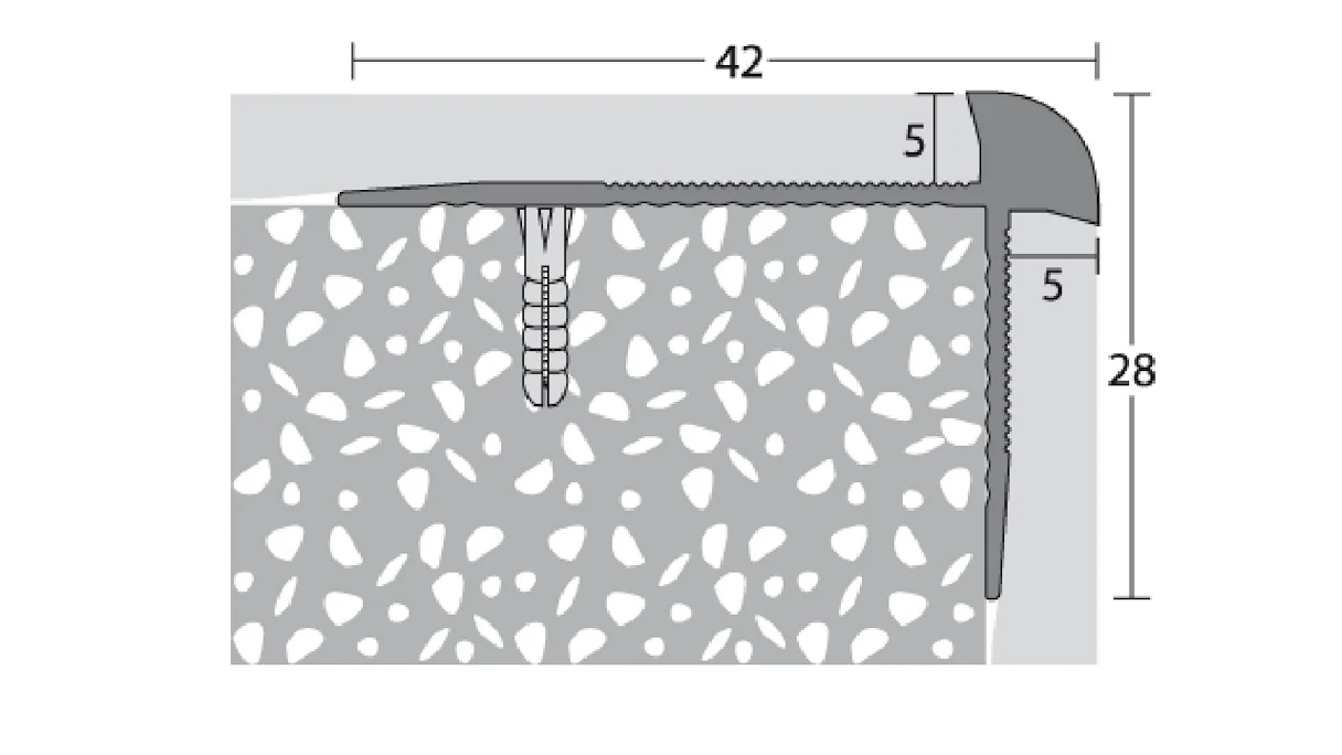 Prinz profilé de nez de marche 42 x 28 mm - 250 cm à 5 mm