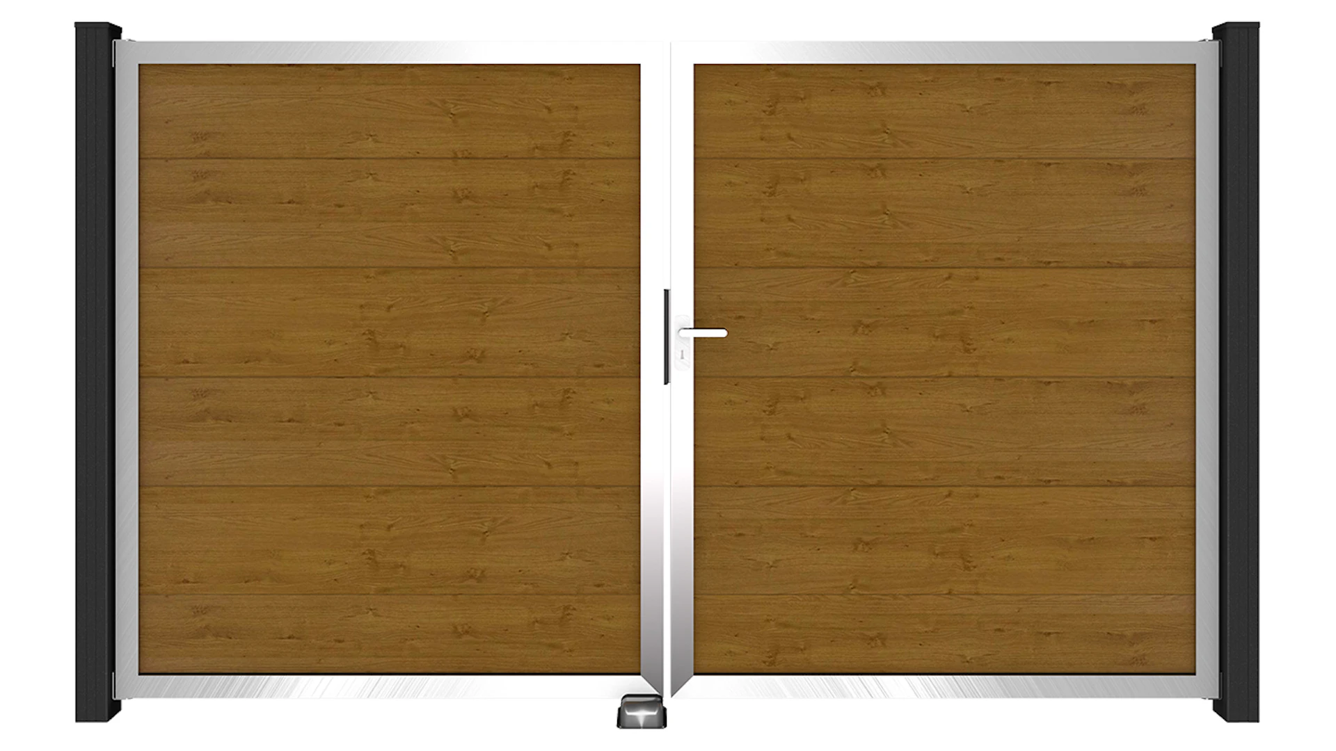 planeo Basic - PVC plug-in fence universal gate 2-leaf natural aspen oak with aluminium frame in silver | EV1 300 x 180 cm