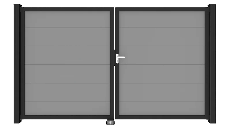 planeo Gardence Simply - PVC-Universaltor 2-flügelig Silbergrau mit Alu-Rahmen in Anthrazit | DB703 300 x 180 cm