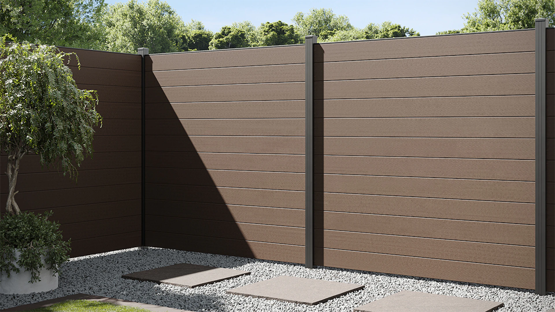 recinzione planeo Gardence WPC - Mocca Brown incl. inserto design a scelta 180 x 180 cm