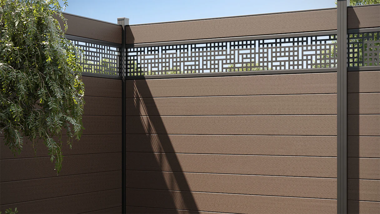recinzione planeo Gardence WPC - Mocca Brown incl. inserto design a scelta 180 x 180 cm