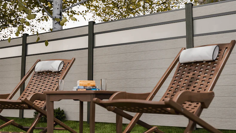 planeo Gardence Strong - BPC-Steckzaun Glas Satiniert Bi-Color Sand 180 x 180 cm