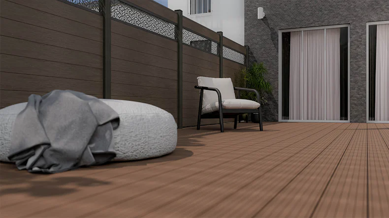 planeo Gardence Strong - BPC-Steckzaun Leafs Walnuss co-ex 180 x 180 cm