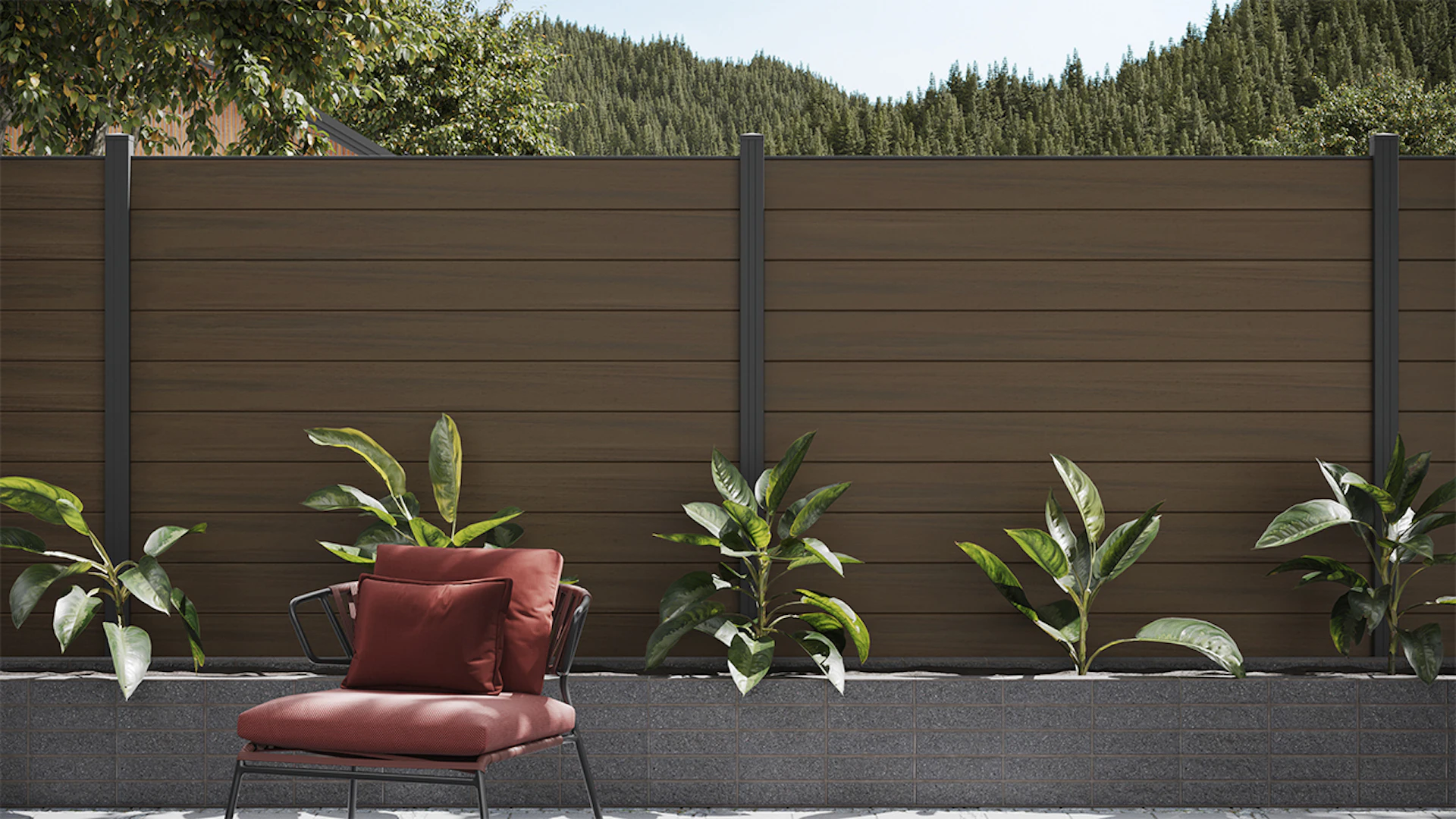 recinzione planeo Gardence WPC - Walnut co-ex incl. inserto design a scelta 180 x 180 cm