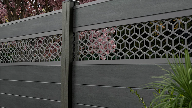 planeo Gardence Strong - BPC-Steckzaun Cube Steingrau co-ex 180 x 180 cm