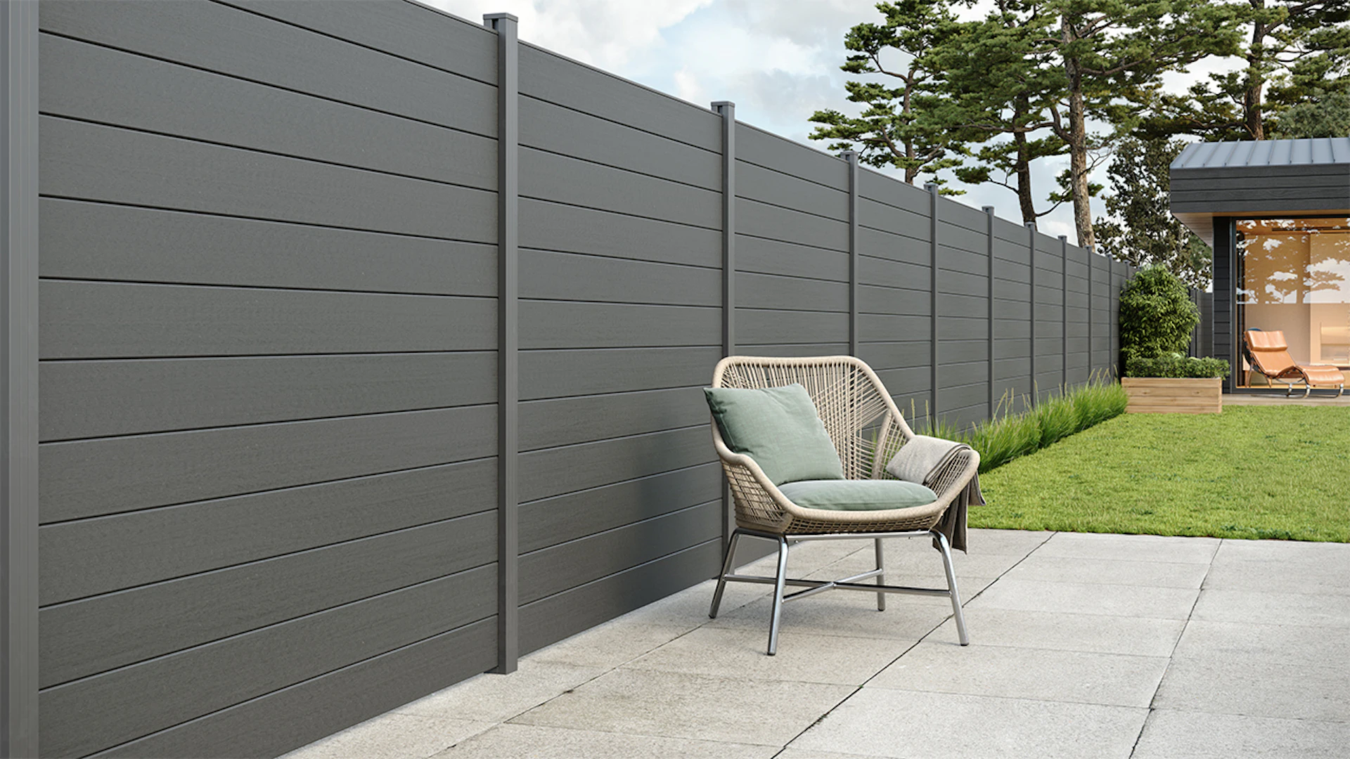 recinzione planeo Gardence WPC - Anthracite incl. inserto design a scelta 180 x 180 cm