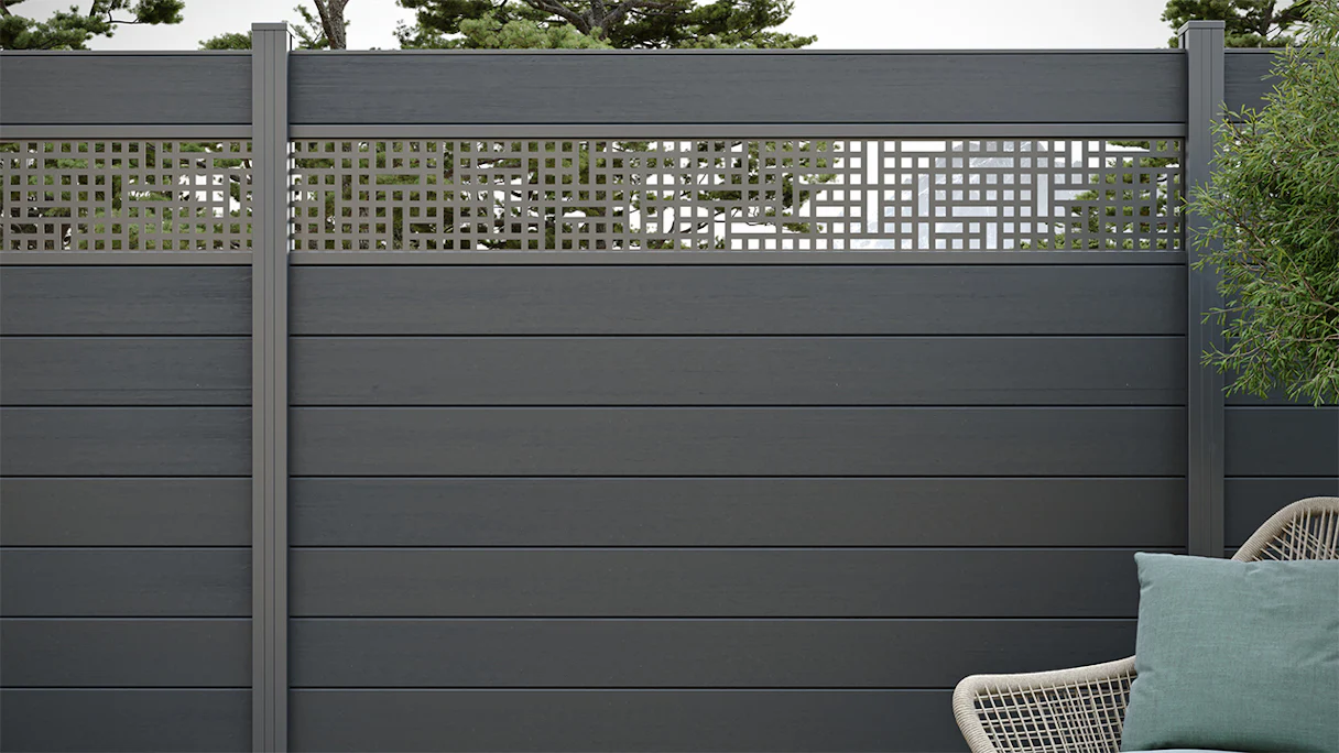 recinzione planeo Gardence WPC - Anthracite incl. inserto design a scelta 180 x 180 cm