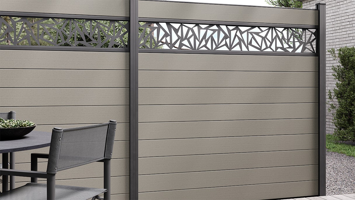 Clôture planeo Gardence WPC - Grey insert design au choix 180 x 180 cm
