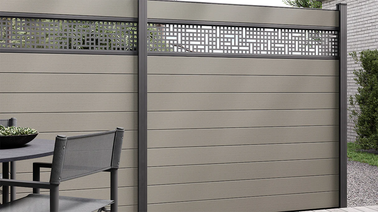 recinzione planeo Gardence WPC - Grey incl. inserto design a scelta 180 x 180 cm