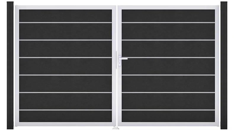 planeo Gardence Deluxe - Porte composite DIN droite 2 vantaux gris Anthracite avec cadre aluminium argenté