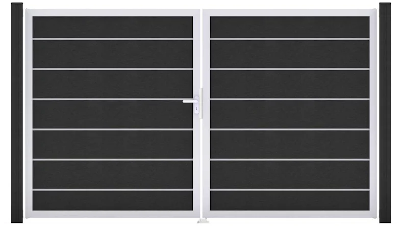 planeo Gardence Deluxe - Porte composite DIN gauche 2 vantaux gris Anthracite avec cadre aluminium argenté