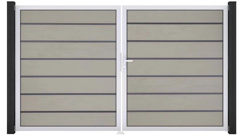 planeo Gardence Premium BPC door - DIN right 2-leaf Bi-Color Sand with silver aluminium frame