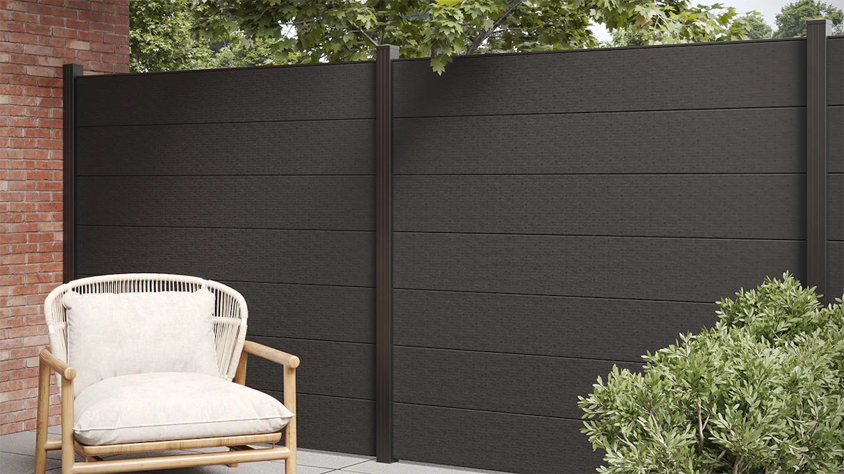 planeo Clôture WPC Gardence XL - Black co-ex avec insert design au choix 180 x 180 cm