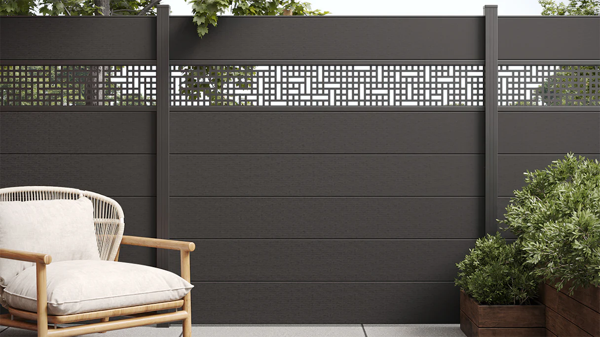 recinzione planeo Gardence WPC XL - Black co-ex incl. inserto design a scelta 180 x 180 cm